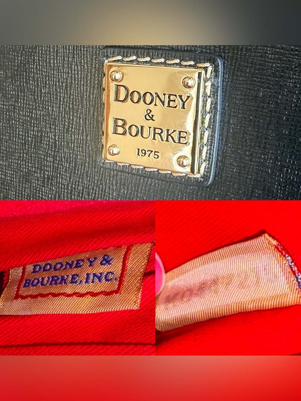 Dooney & Bourke Black Saffiano Leather Shopper Tote Bag | Gold Logo Badge - Picture 12 of 15